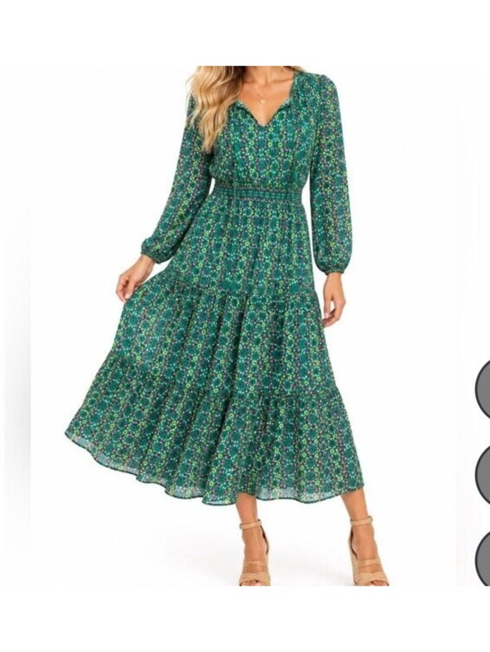 Matilda Jane Tiered Midi Tiered Dress in Teal Green Floral XS Retail $118